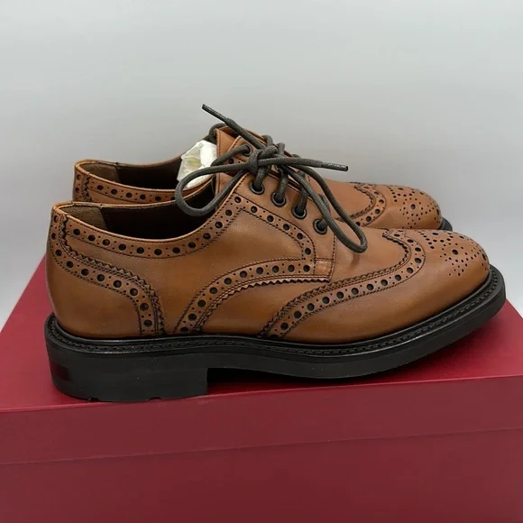 Salvatore Ferragamo Titus Wingtip Oxford Brown Leather Size 6 EEE NIB